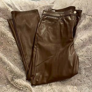 Vintage high rise slim vegan leather chocolate brown pants from Gap